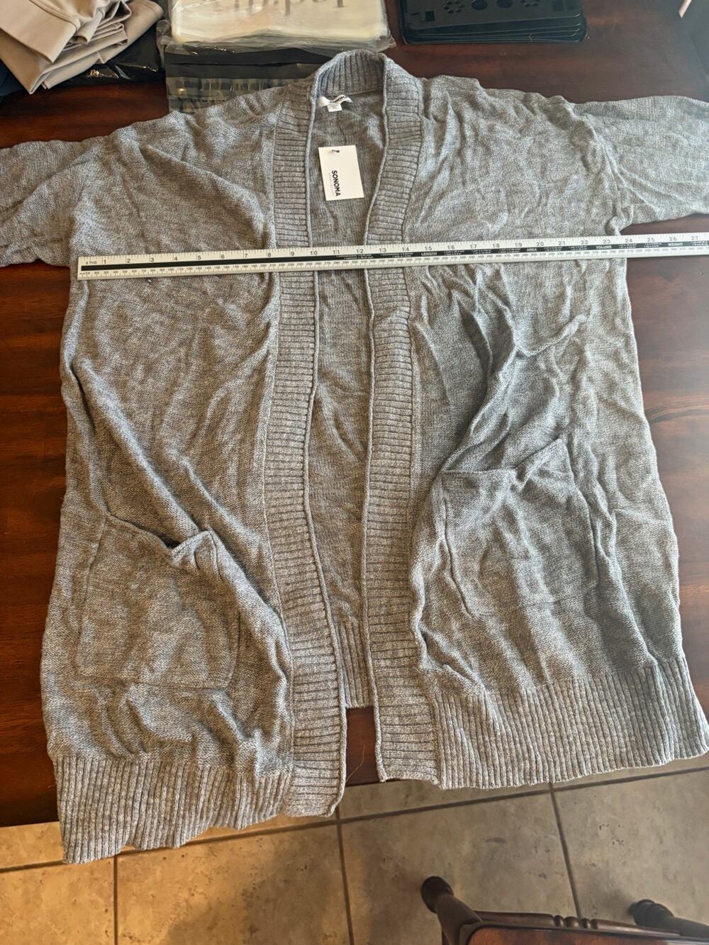 Sonoma Goods For Life Womens XL Gray Open Front Cardigan Sweater NWT Pockets